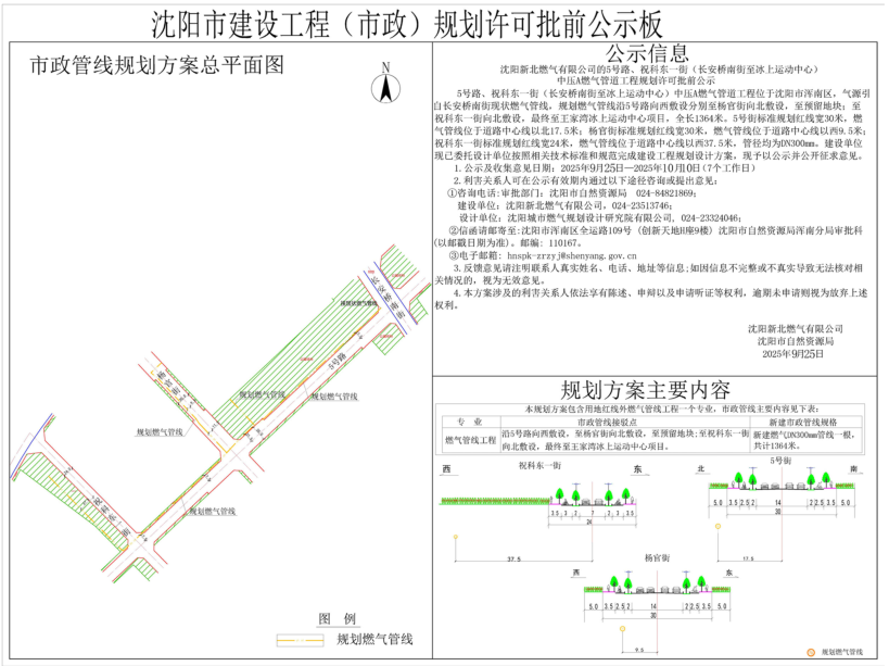 沈阳新北燃气有限公司的5号路、祝科东一街(长安桥南街至冰上运动中心)中压A燃气管道工程规划许可批前公示.png