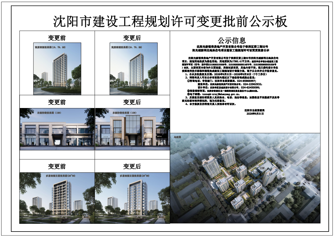 沈阳光新恒荣房地产开发有限公司位于铁西区赞工街22号阳光城新利北地块住宅项目建设工程规划许可证变更批前公示.png